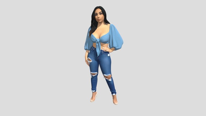 Blue Bow Crop Top and Ripped Jeans – Modello 3D gratuito STL