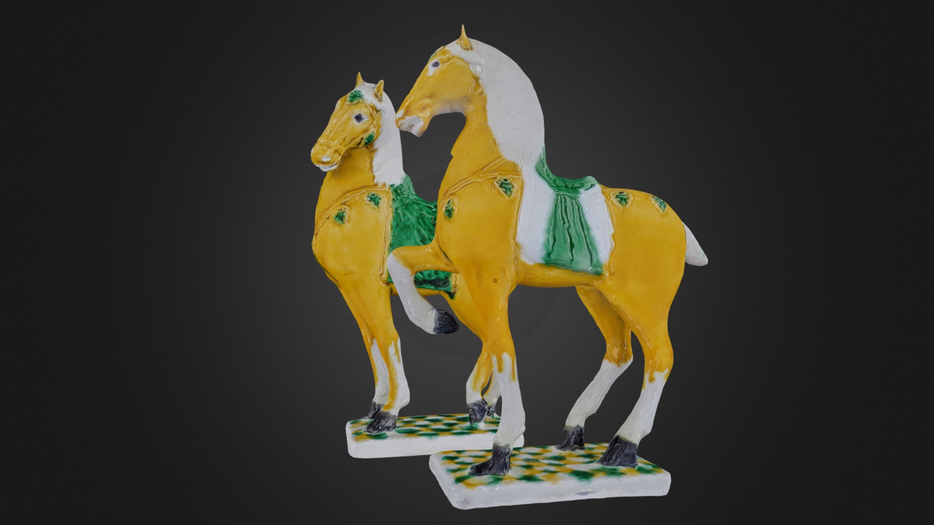 3D model Tri-colour Pottery Of The Tang Dynasty 拾藝術文創館三彩馬 - This is a 3D model of the Tri-colour Pottery Of The Tang Dynasty 拾藝術文創館三彩馬. The 3D model is about a pair of horses.