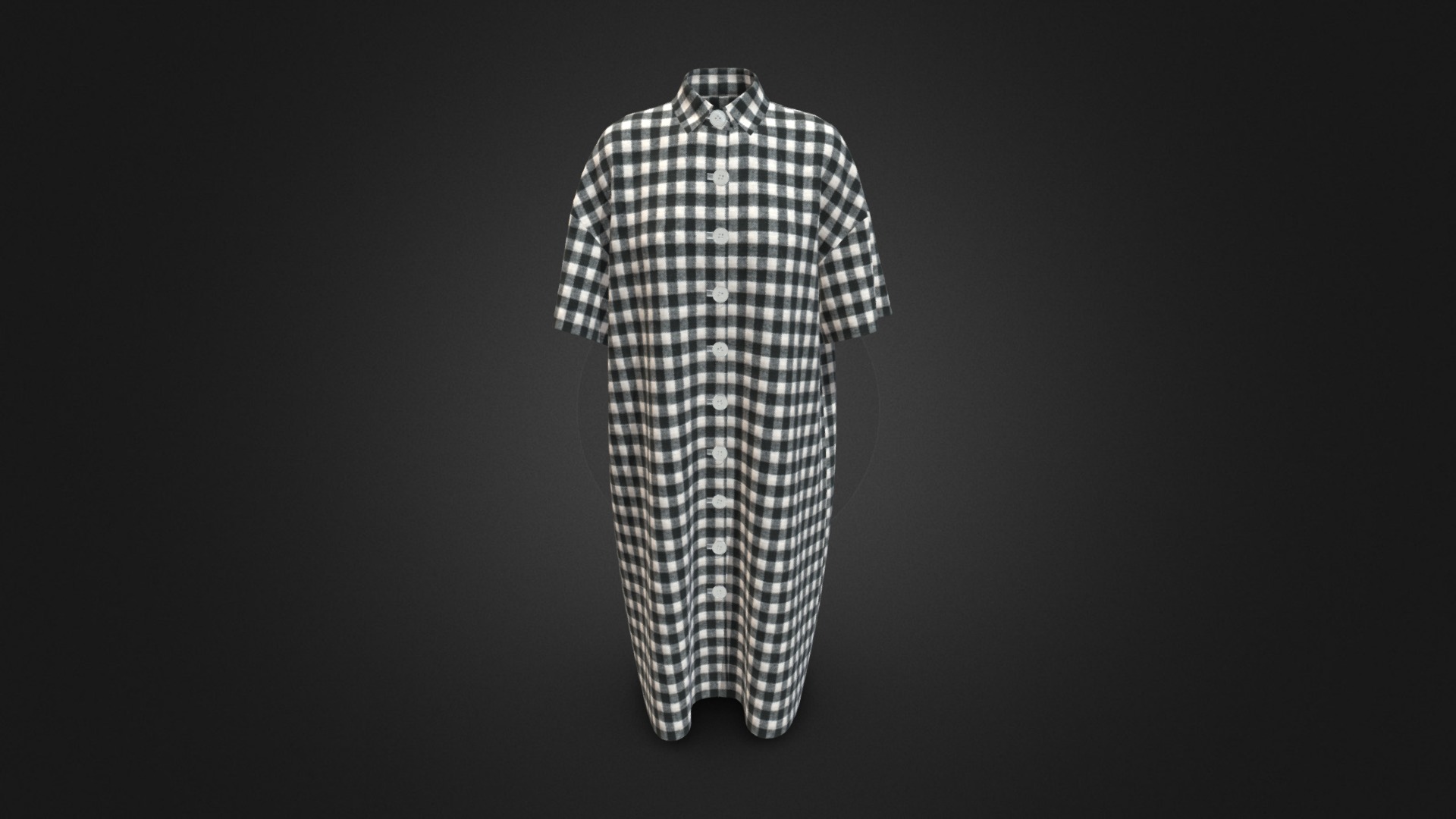 3D model Button shirt one piece - This is a 3D model of the Button shirt one piece. The 3D model is about a dress on a black background.