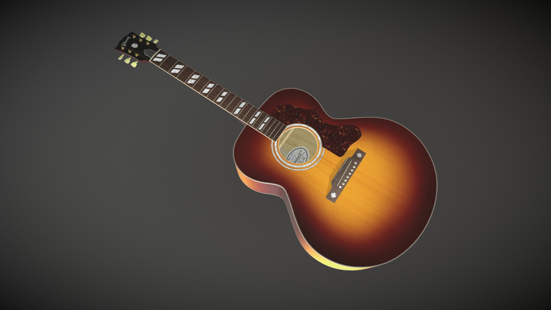 3D model Gibson J-185 Acoustic Guitar - This is a 3D model of the Gibson J-185 Acoustic Guitar. The 3D model is about a guitar on a black background.