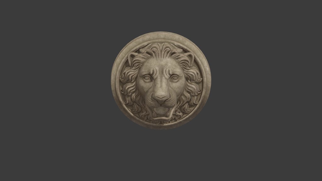 Lion Head Medallion - Stone Emblem