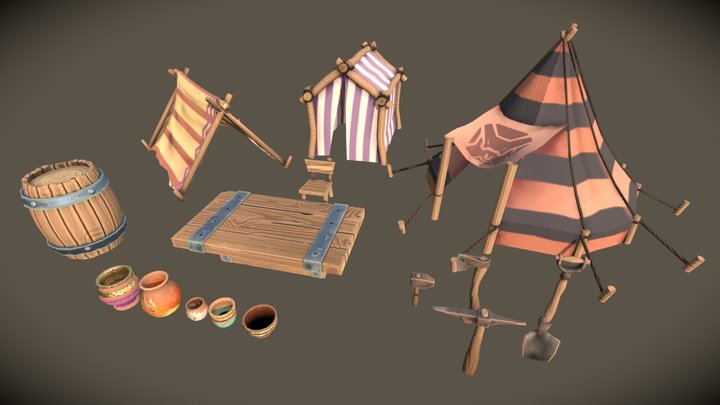(Texture Only) Archaeology Camp Assets 3D Model