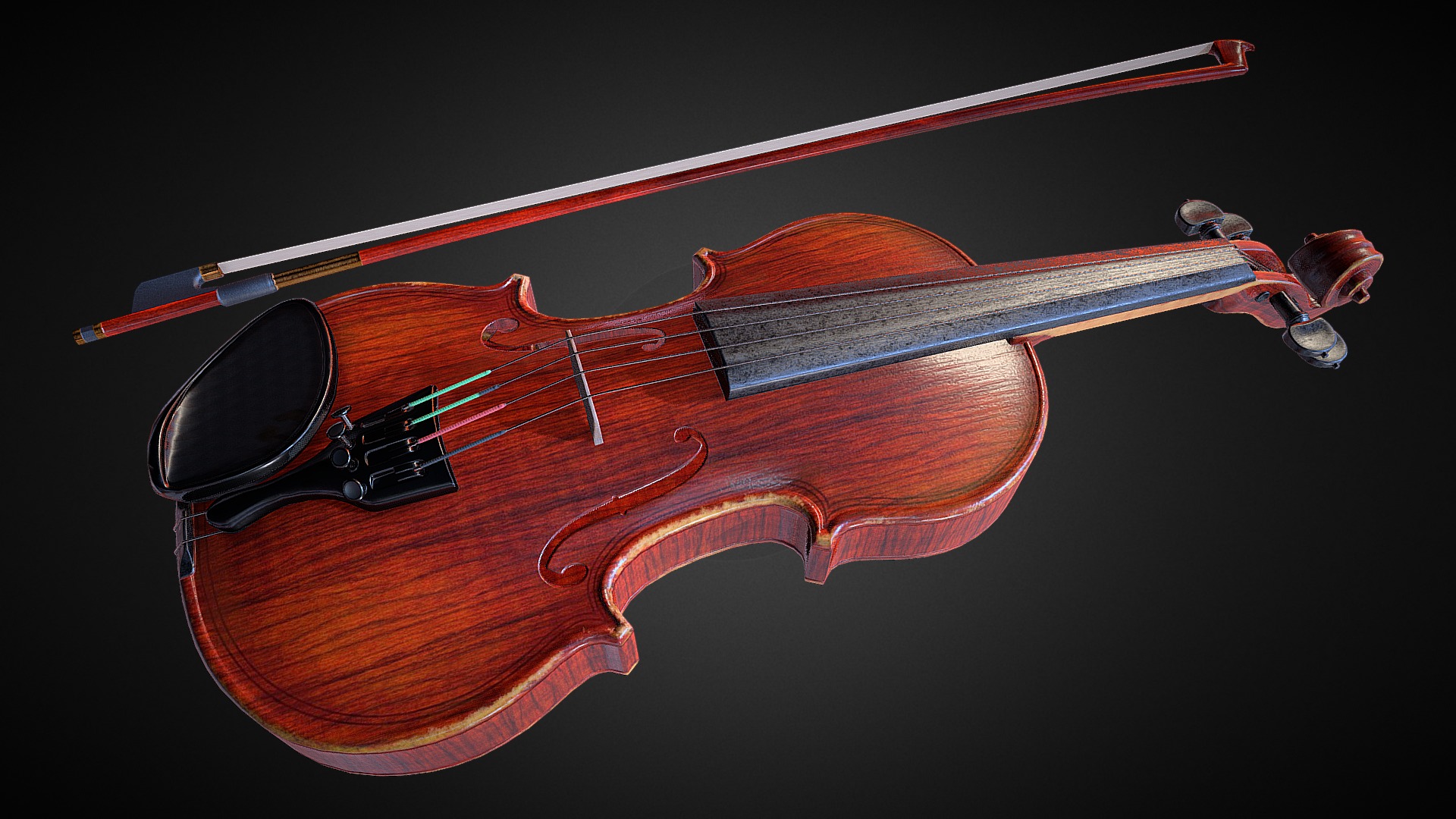 3D model Viola & Bow - This is a 3D model of the Viola & Bow. The 3D model is about a violin with a black background.