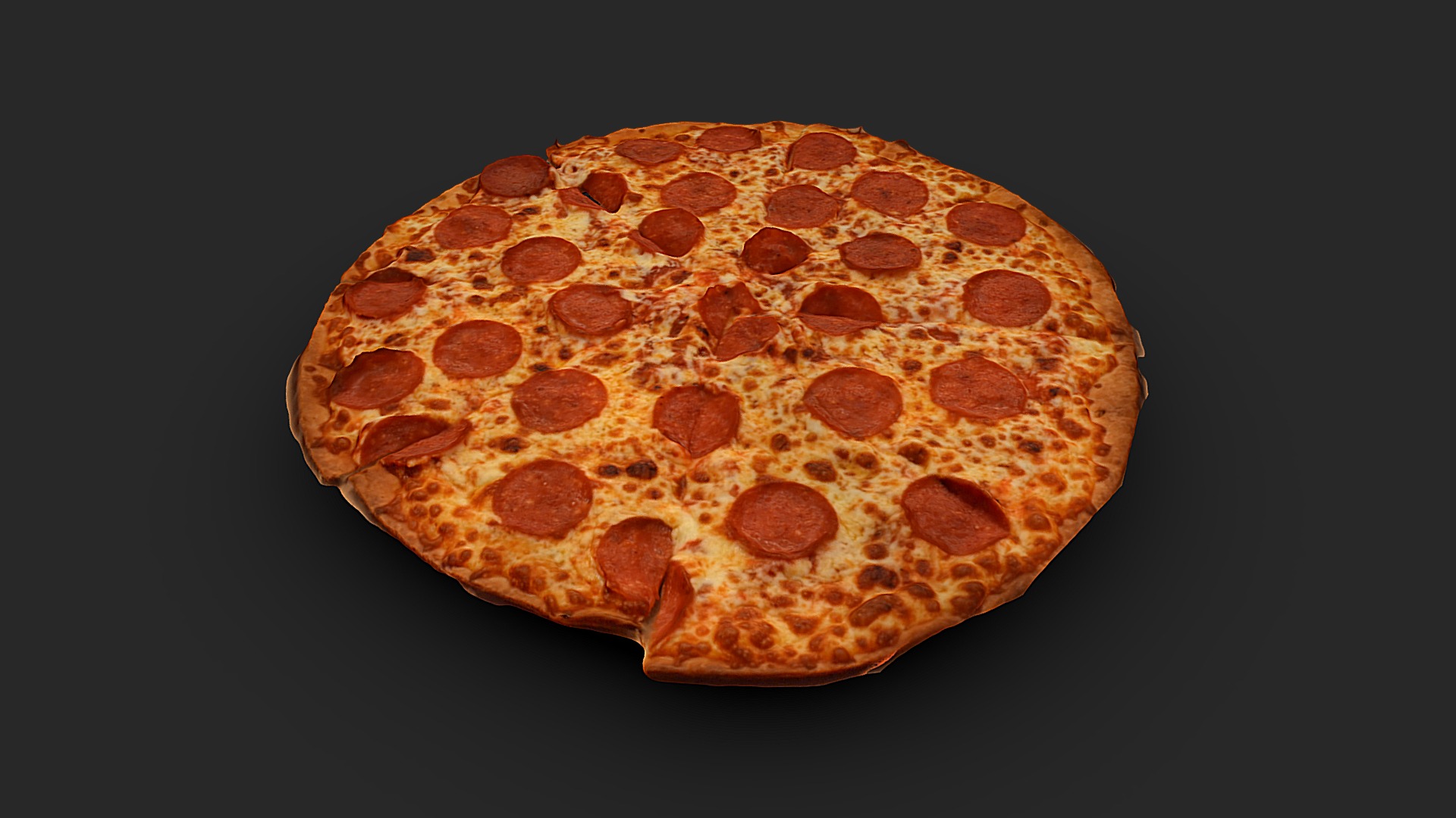 3D model Thin Crust Pepperoni Pizza - This is a 3D model of the Thin Crust Pepperoni Pizza. The 3D model is about a pizza with a slice missing.