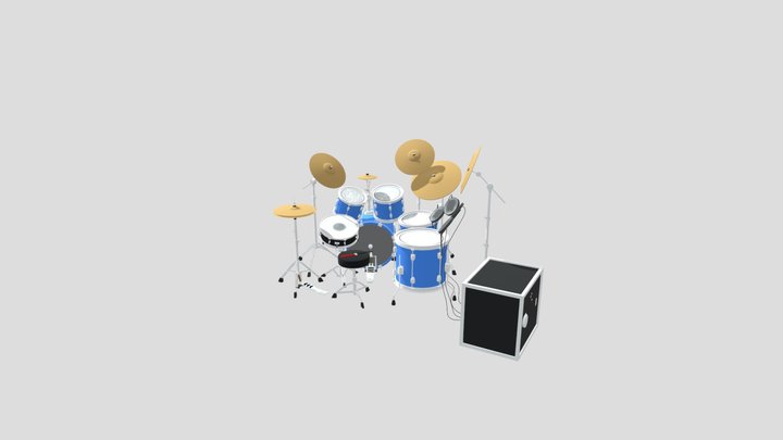 Complete drumset with stool and sticks (lowpoly) 3D Model