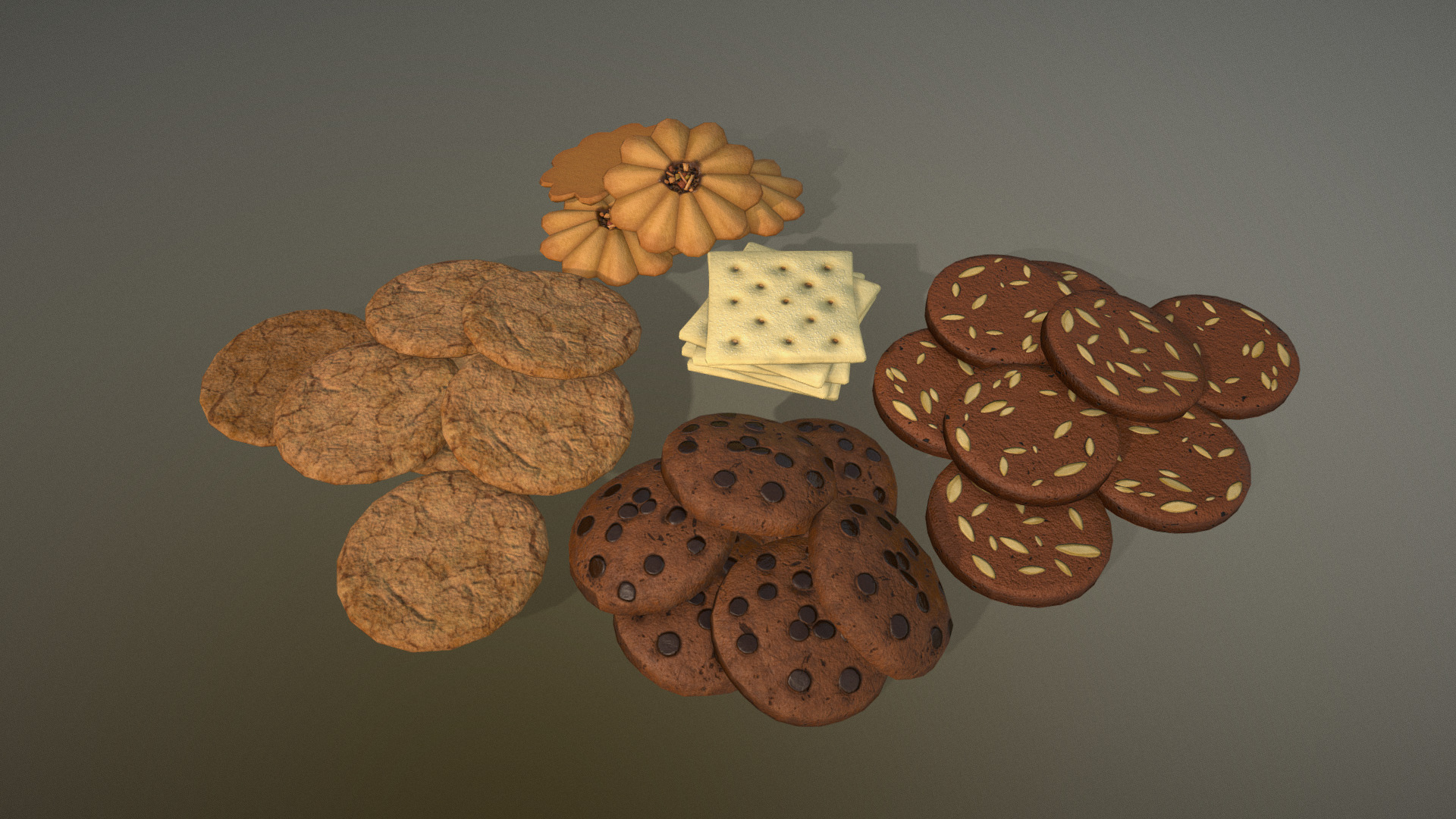3D model HIE (PBR) Cookie D180601 - This is a 3D model of the HIE (PBR) Cookie D180601. The 3D model is about a group of brown and white objects.