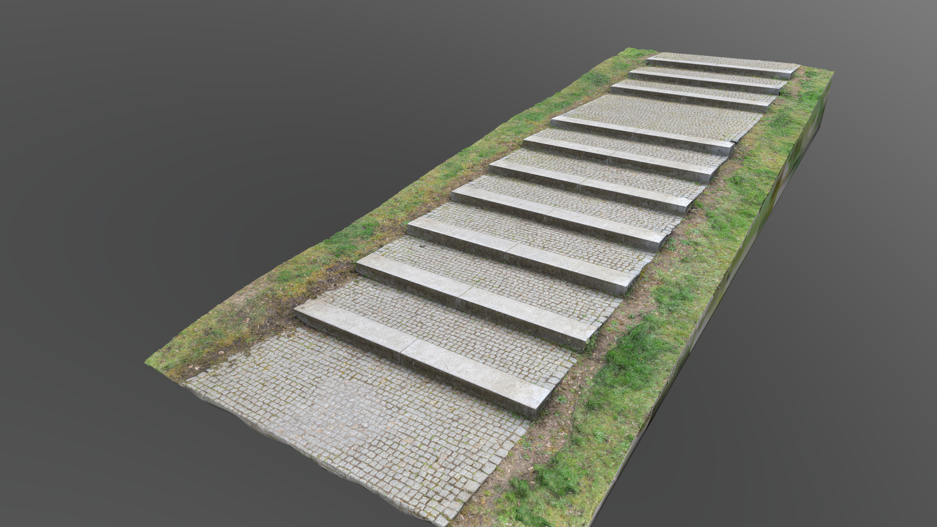 3D model Large stairs stairway in public park II - This is a 3D model of the Large stairs stairway in public park II. The 3D model is about a stone walkway with grass and a black circle.