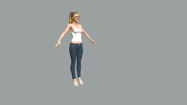 Female Blue Jeans_Love 3D Model