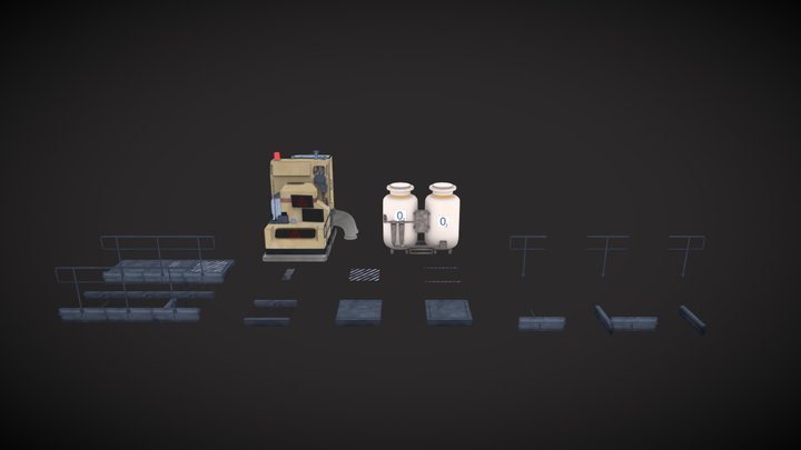 Cartoon Factory Floor,Fence, machine asset pack 3D Model