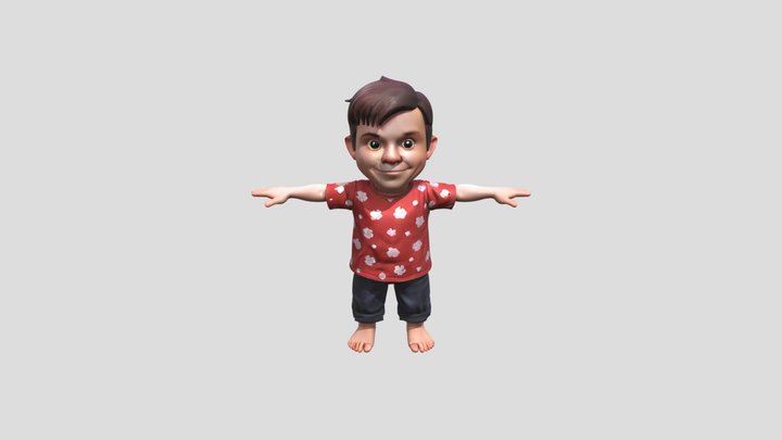 3D cartoon child in red flower shirt 3D Model