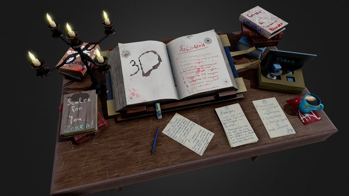Desk and Books 3D Model