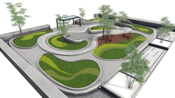 Island Beds Garden Park 3D Oasis 3D Model