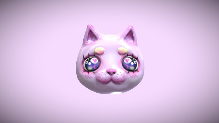 Pink Cat Head 3D Model