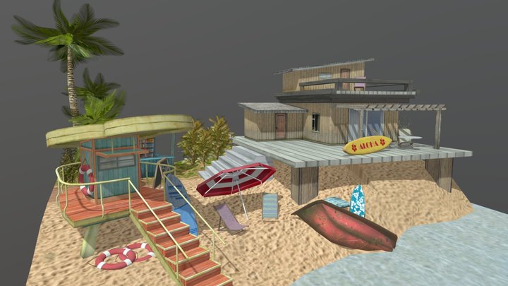 Beach House Diorama 3D Model