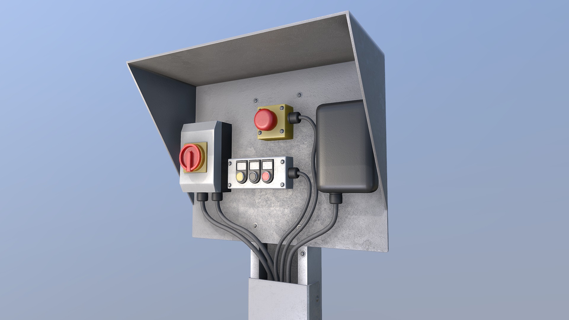 3D model Control Element 5 (High-Poly) - This is a 3D model of the Control Element 5 (High-Poly). The 3D model is about a grey rectangular object with a red light on it.