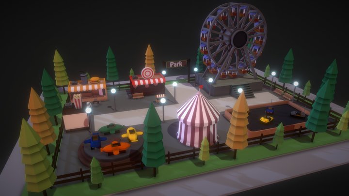 Low Poly Amusement Park 3D Model