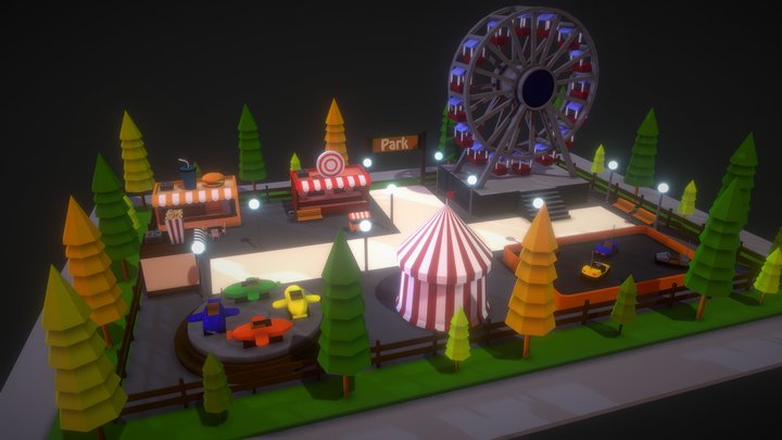 Low Poly Amusement Park 3D Model