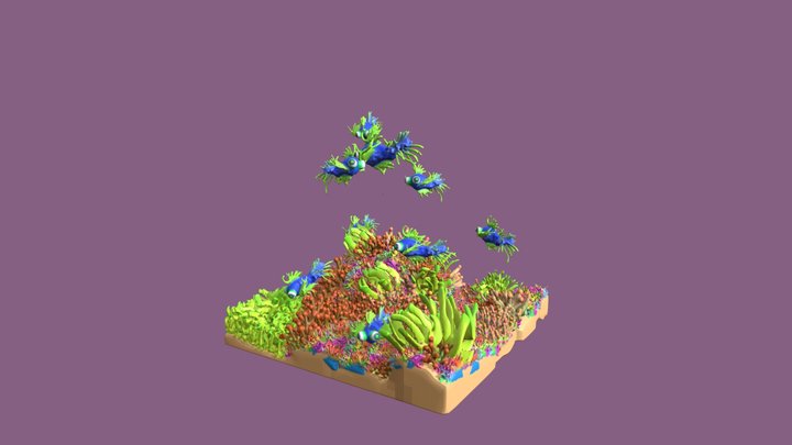 Coral Reef with Nuclear Weird Fish 3D Model
