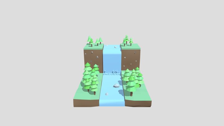 Low Poly Waterfall Scene 3D Model
