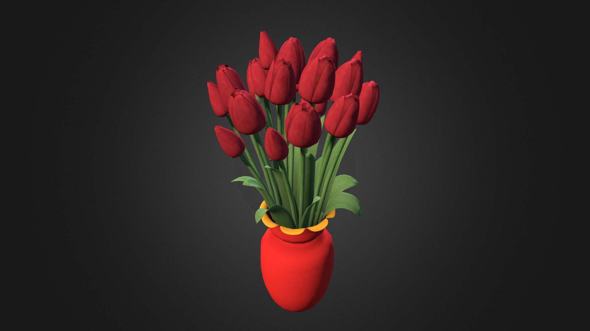 3D model Tulips - This is a 3D model of the Tulips. The 3D model is about a vase with red tulips.