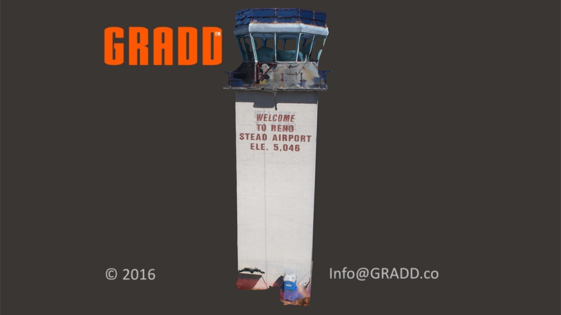 3D model GRADD / Reno Stead Air Traffic Control Tower - This is a 3D model of the GRADD / Reno Stead Air Traffic Control Tower. The 3D model is about text.