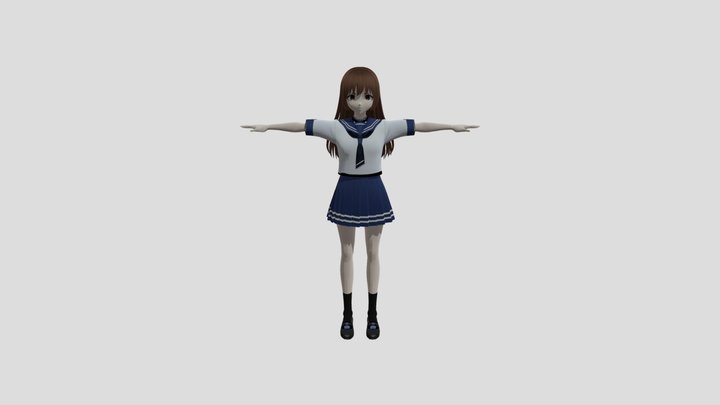 Long Hair High School Girl 3D Model