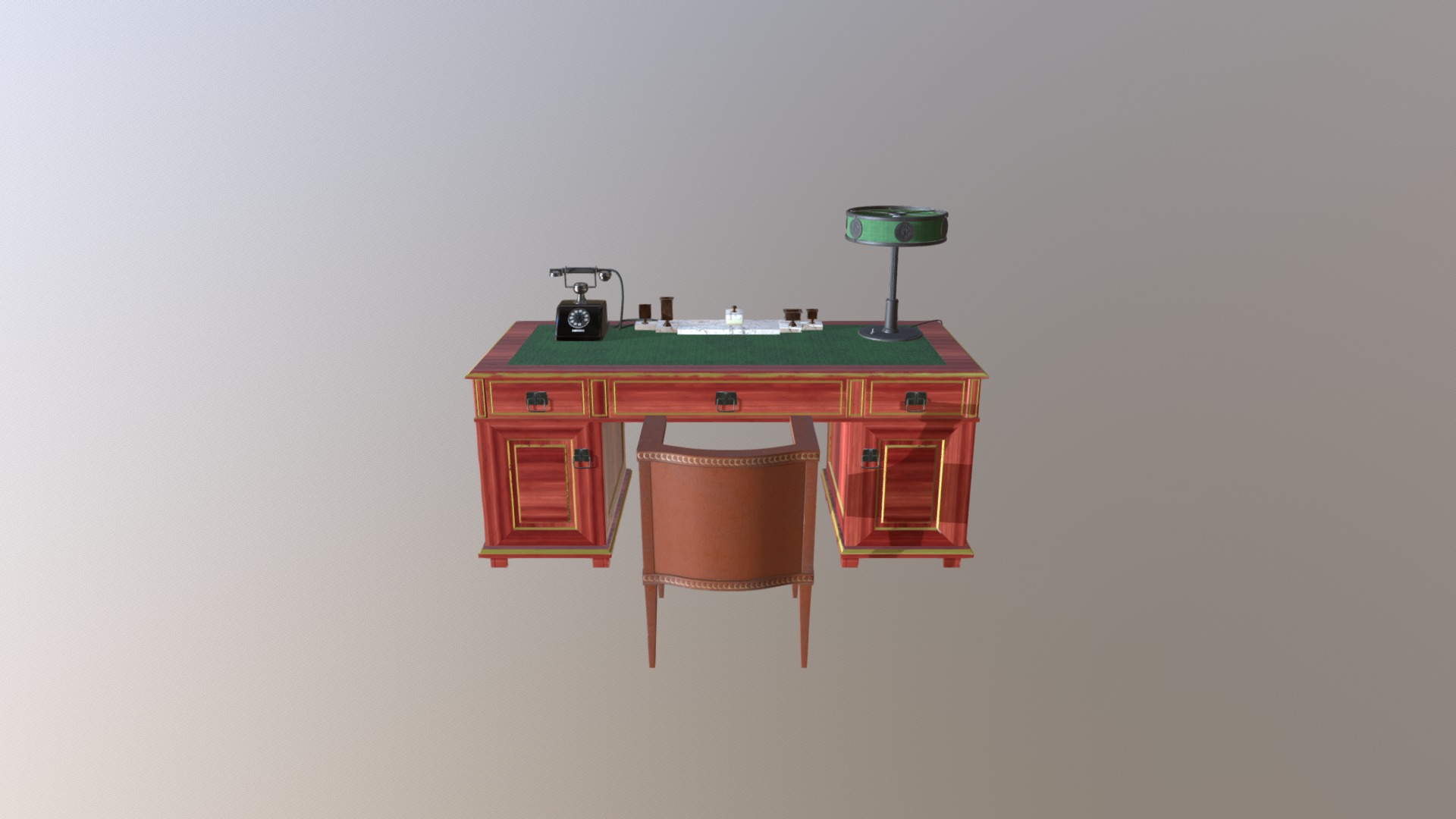 3D model Stalin Kabinet - This is a 3D model of the Stalin Kabinet. The 3D model is about a small table with a chair and a lamp on top.