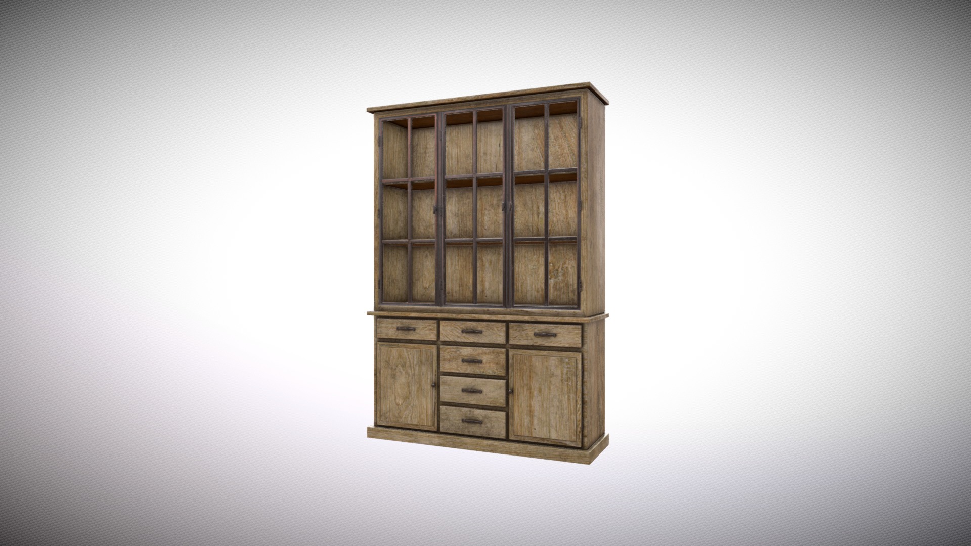 3D model Old Pine Cupboard - This is a 3D model of the Old Pine Cupboard. The 3D model is about a wooden cabinet with drawers.