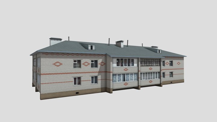 Residential house with white and red brick 3D Model