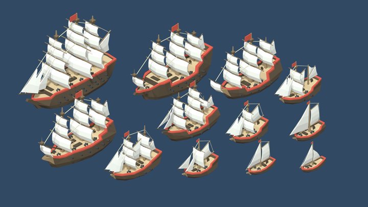 Low poly Pirate ships 3D Model