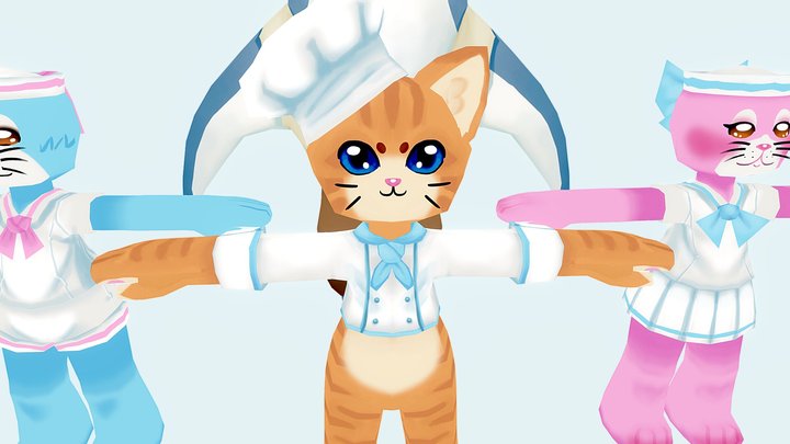 Cloud Point Cat Chef and Enemies 3D Model
