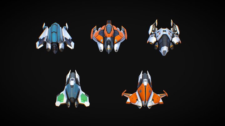 5 SpaceShips Set 3D Model