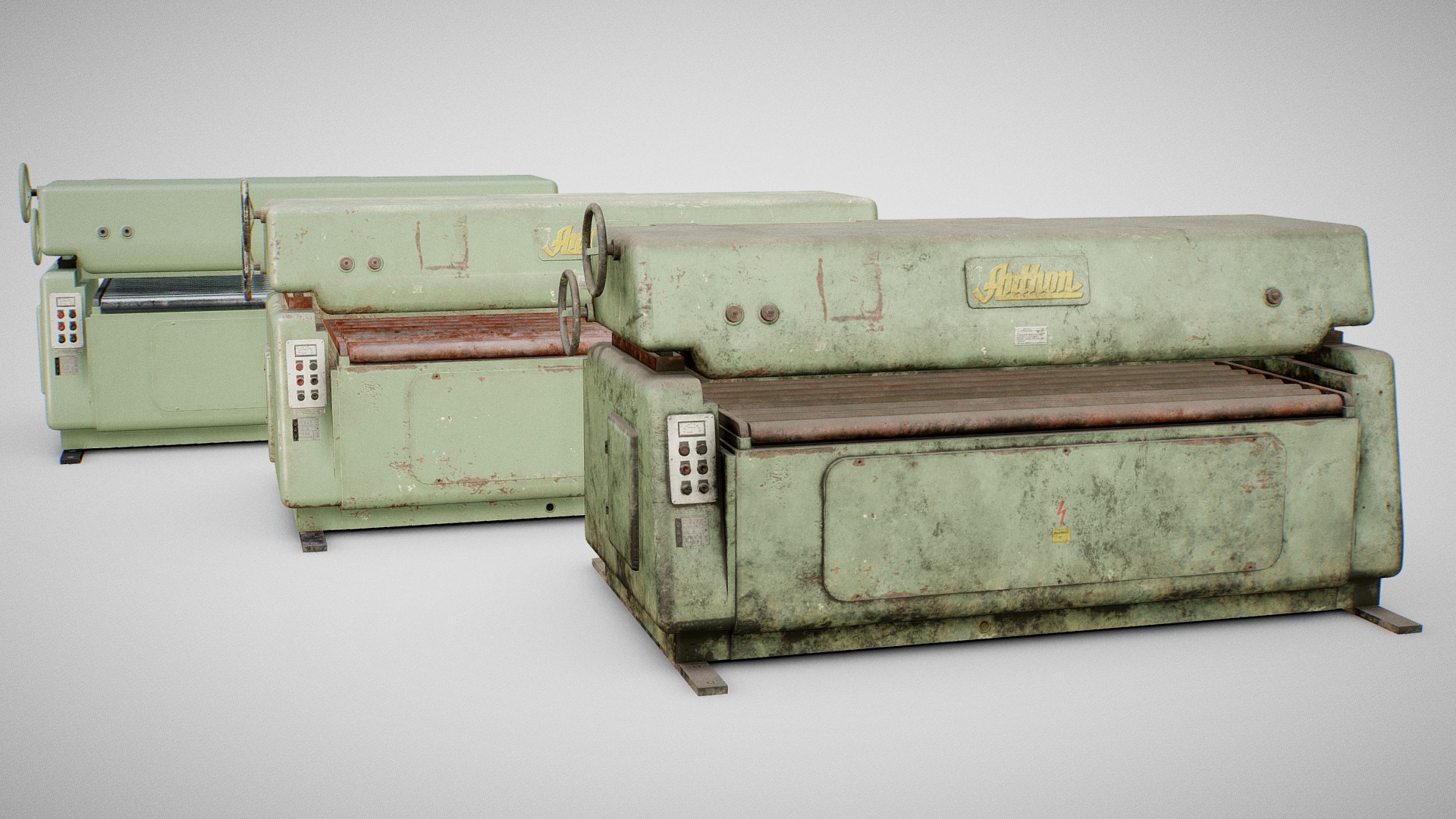 3D model Sanding Machine 01 (Clean, Used & Dirty) - This is a 3D model of the Sanding Machine 01 (Clean, Used & Dirty). The 3D model is about a row of old suitcases.