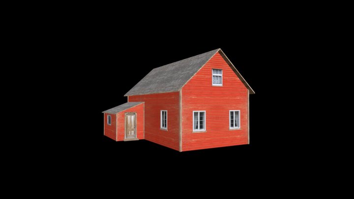 Big Red Wooden Farm House 3D Model
