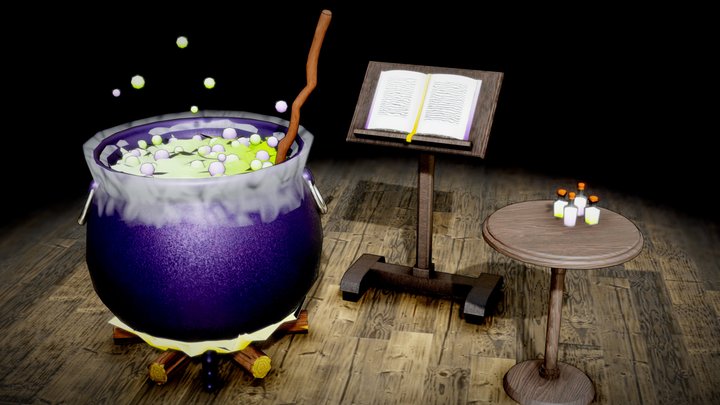 A Witches Brewing Station - Poly-Tober 3D Model