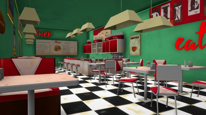 Low-Poly Diner Scene 3D Model