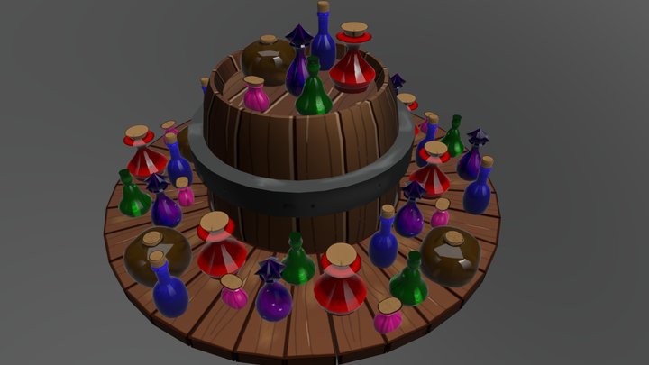 Barrel with bottles 3D Model