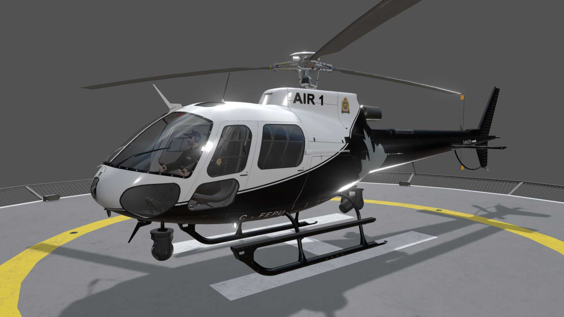 3D model AS-350 Edmonton Police Service Animated - This is a 3D model of the AS-350 Edmonton Police Service Animated. The 3D model is about a helicopter on a runway.