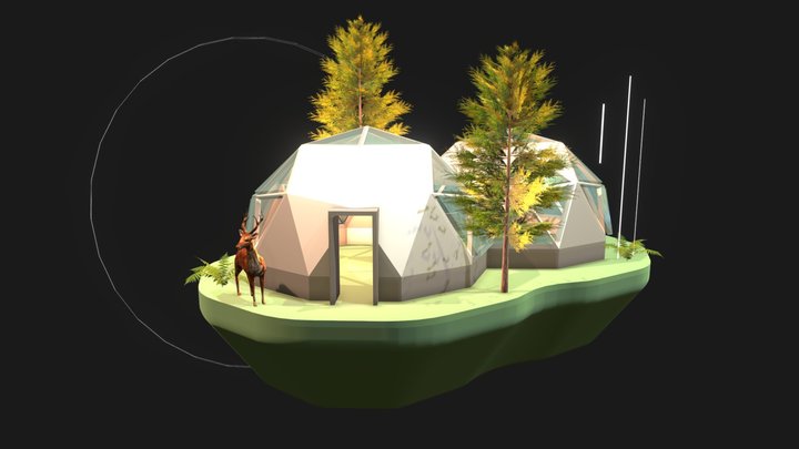 Geodesic Dome with Deer & Lights 3D Model