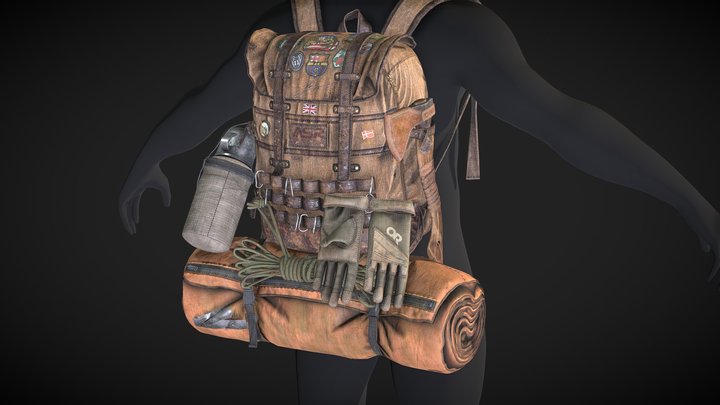 Adventurer's backpack  (Game ready) 3D Model