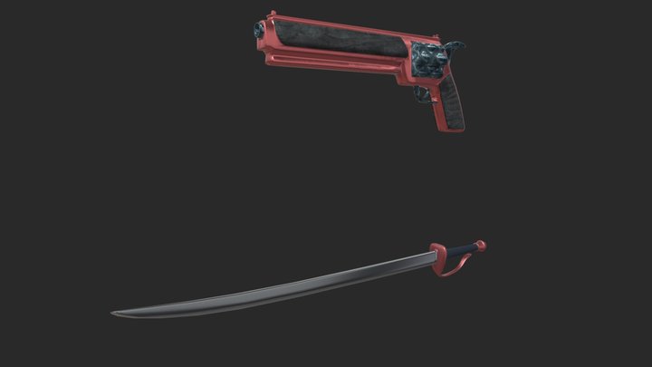 Dual Weapons - Magnum and Rapier Katana Hybrid 3D Model
