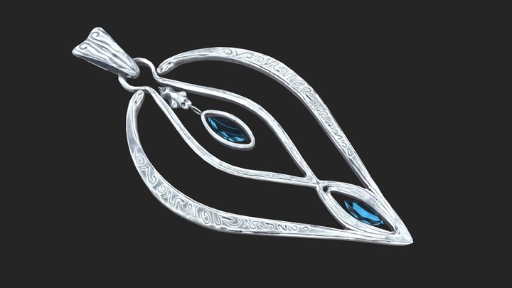 Silver pendant with gems 3D Model