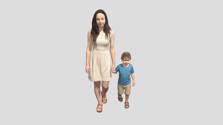 Mother and Son Walking Hand in Hand – Modèle 3D gratuit STL