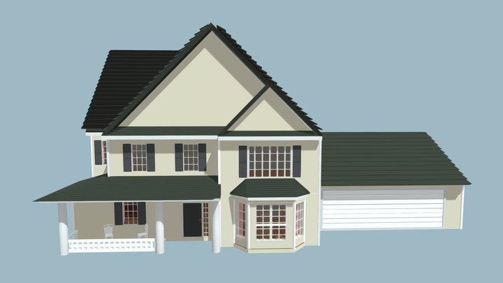Low poly suburban house with interior 3D Model