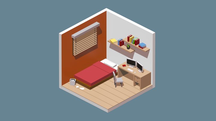 Low Poly Room 📚 3D Model