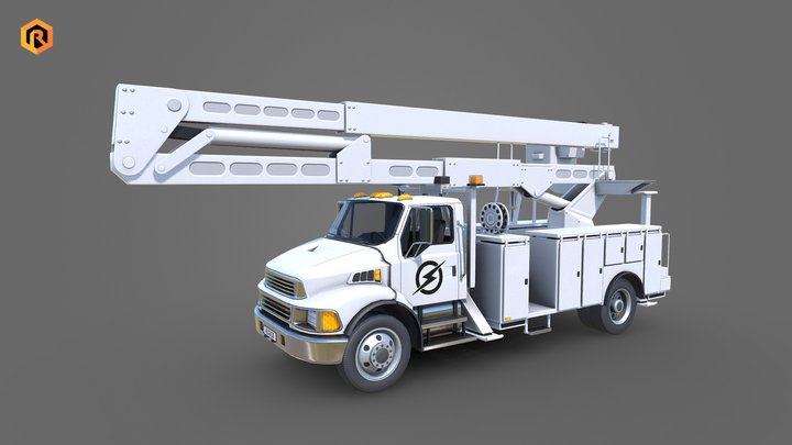 Truck With Crane 3D Model