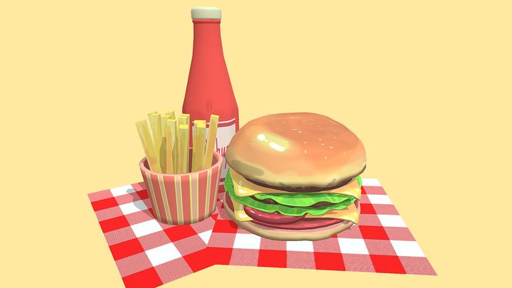 Burger and Fries 3D Model