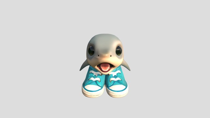 cartoon baby shark with sneakers 3D Model