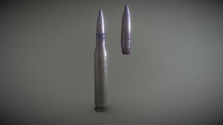 old 7.62 casing + bullet ammunition 3D Model