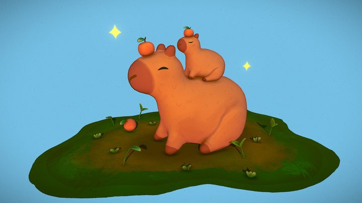Cute Capybaras 3D Model